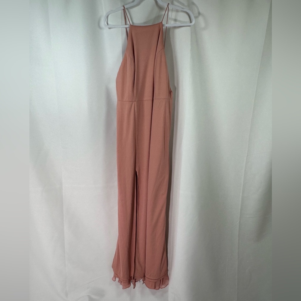 Lovely Lela High Neck Chiffon Maxi Dress W/Front Slit Desert Rose 8R